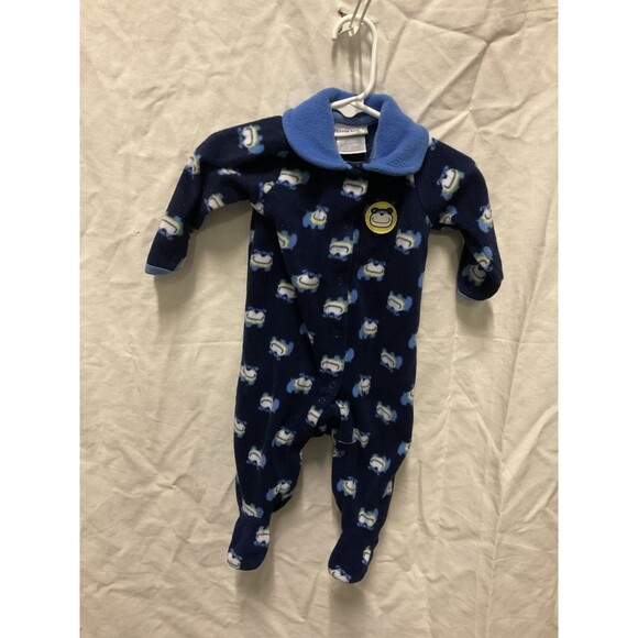 Boys Infant Fleece Button Up Footed Sleeper 3-6 Months Blue Dog - Picture 1 of 4